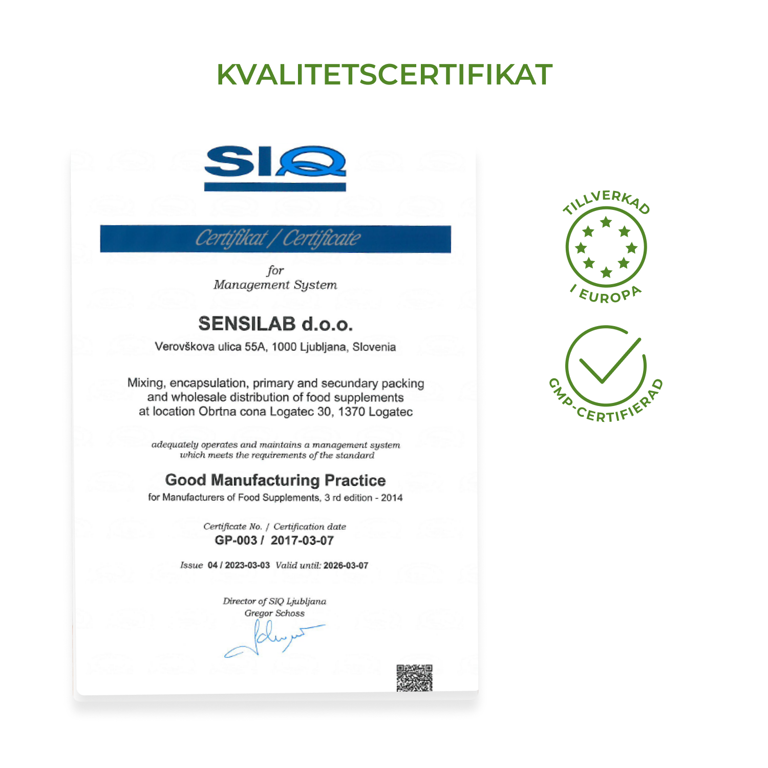 Glucorol PRO Certificate of Good Manufacturing Practice